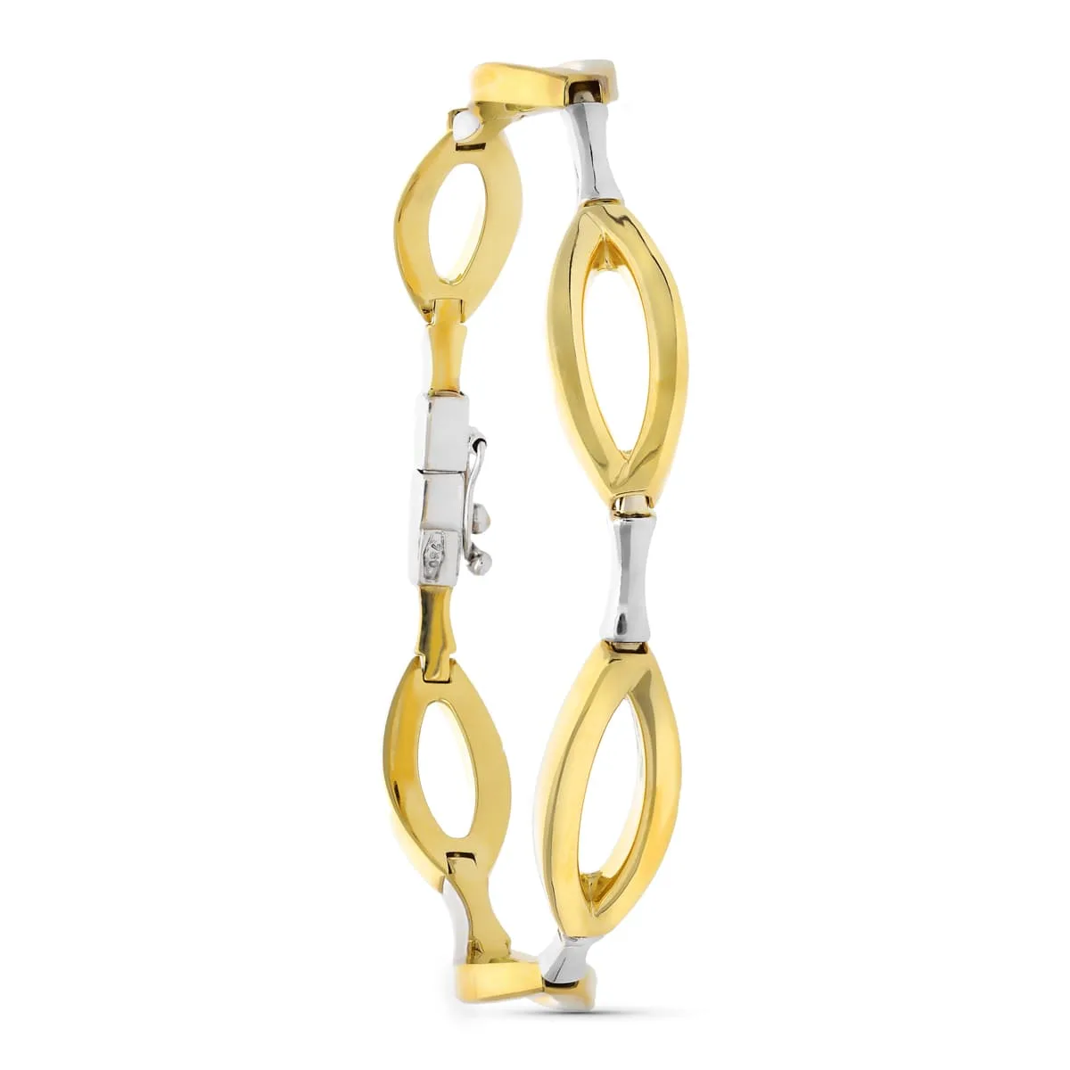 18K PULSERA ORO BICOLOR ESLABONES OVALES 19CM
