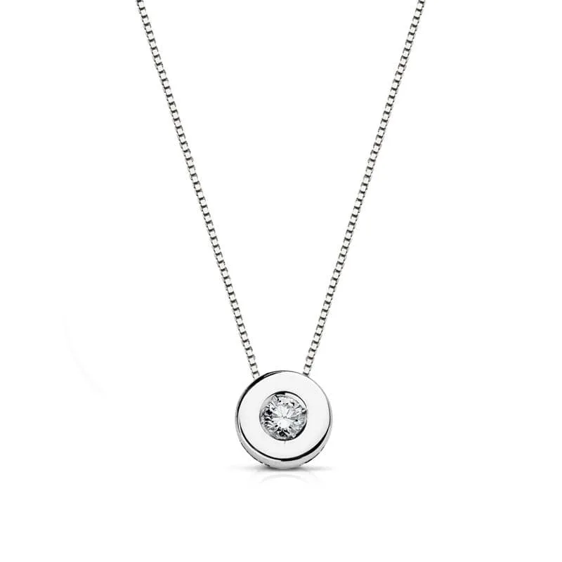 18K GARGANTILLA ORO BLANCO CHATON 6 MM DIAMANTE NATURAL 0,065 QTS. H-SI CADENA 42CM