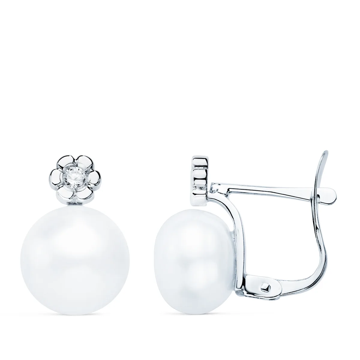 18K PENDIENTES ORO BLANCO DIAMANTES LABORATORIO 0,06 QTS G-VS2. PERLA 9 MM. MEDIDA: 13X9 MM CIERRE CATALAN