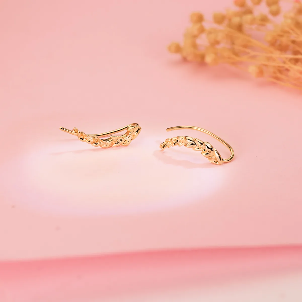 18K PENDIENTES ORO AMARILLO TREPADORES CON HOJITAS. 15 X 3 MM — vista 2