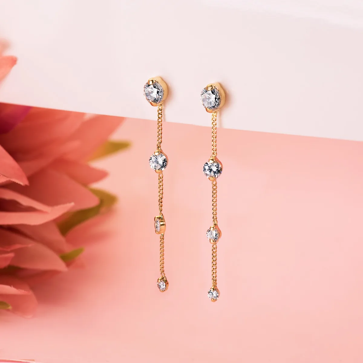 18K PENDIENTES ORO AMARILLO LARGOS CON CADENA Y CIRCONITA 46 MM. CIERRE PRESIONÇ — vista 2