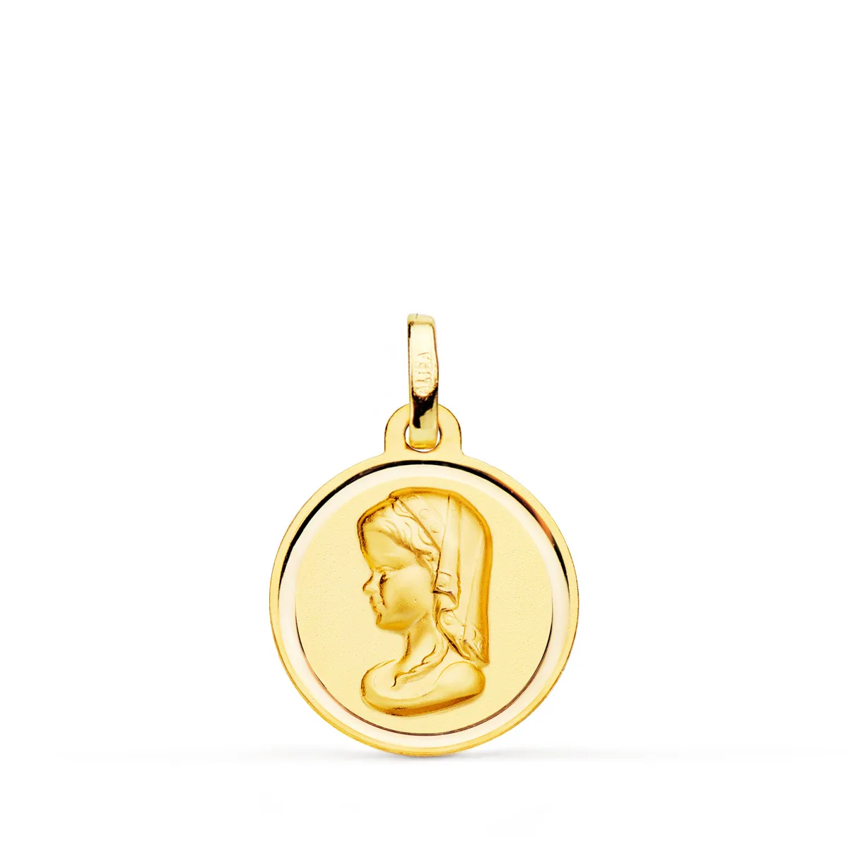 18K MEDALLA ORO AMARILLO VIRGEN NIÑA BISEL 16 MM