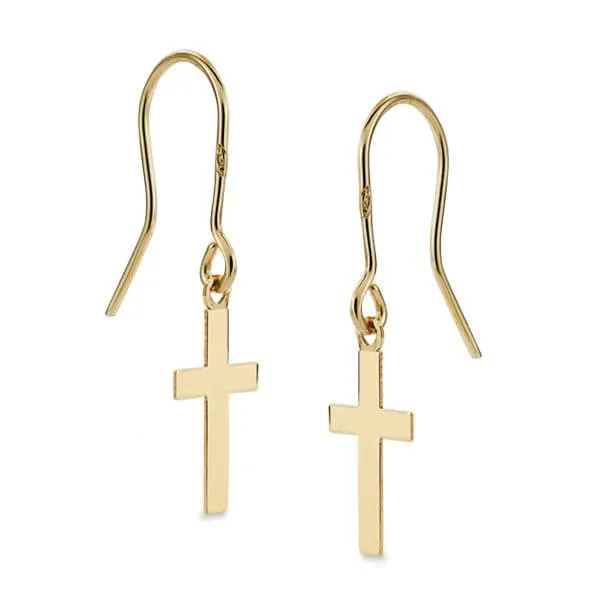 18K PENDIENTES CRUZ LISA ORO AMARILO 12 X 7 MM