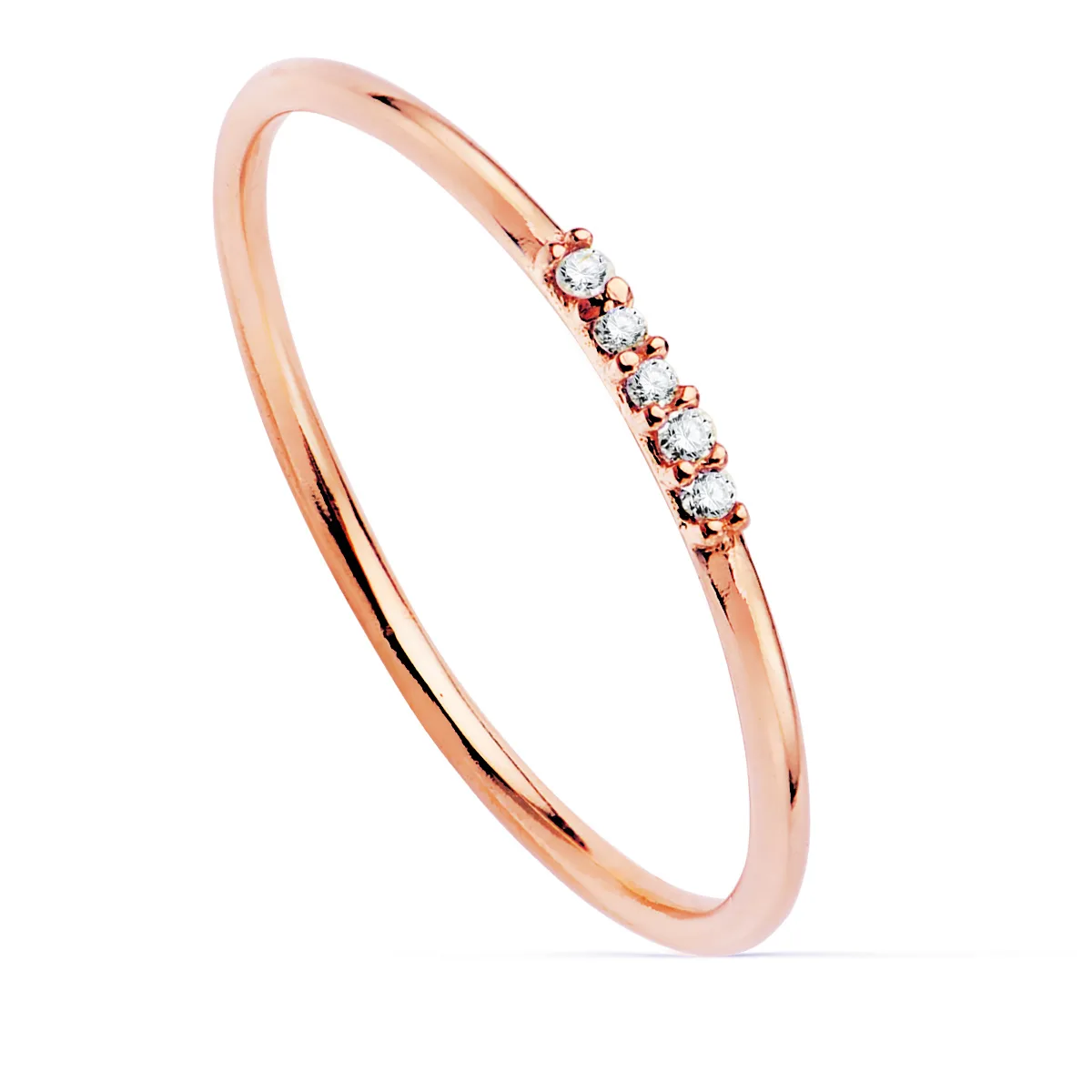 18K SORTIJA ORO ROSA 5 DIAMANTES 0.025  QTS. CUERPO REDONDO 1 MM