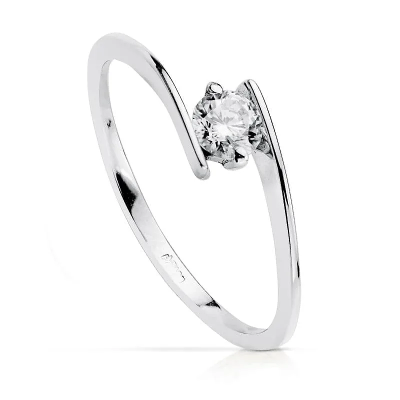 18K SOLITARIO ORO BLANCO CRUZADO CON CIRCONITA DE 4 MM