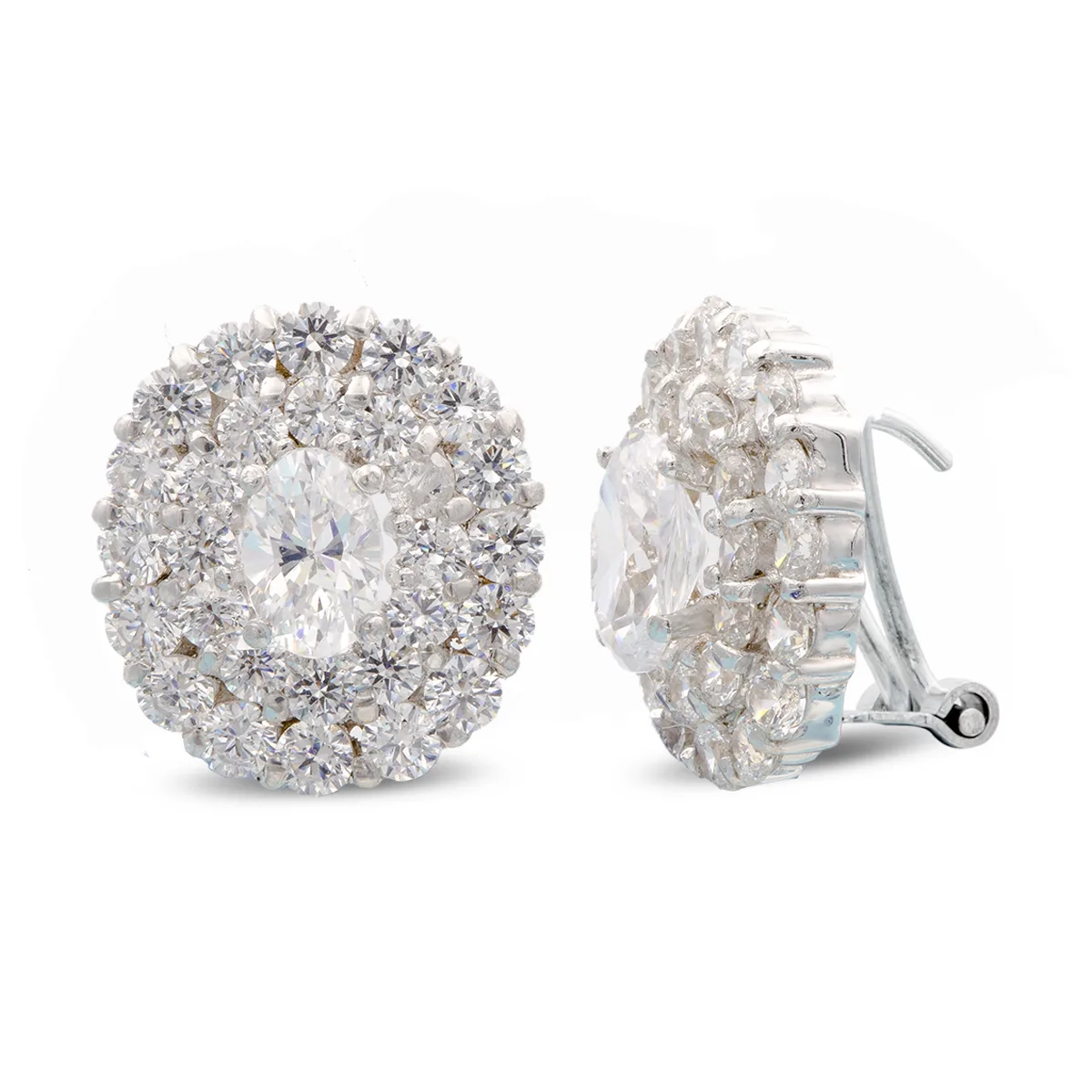 18K PENDIENTES ORO BLANCO CIRCONITA 14X12 MM CIERRE OMEGA
