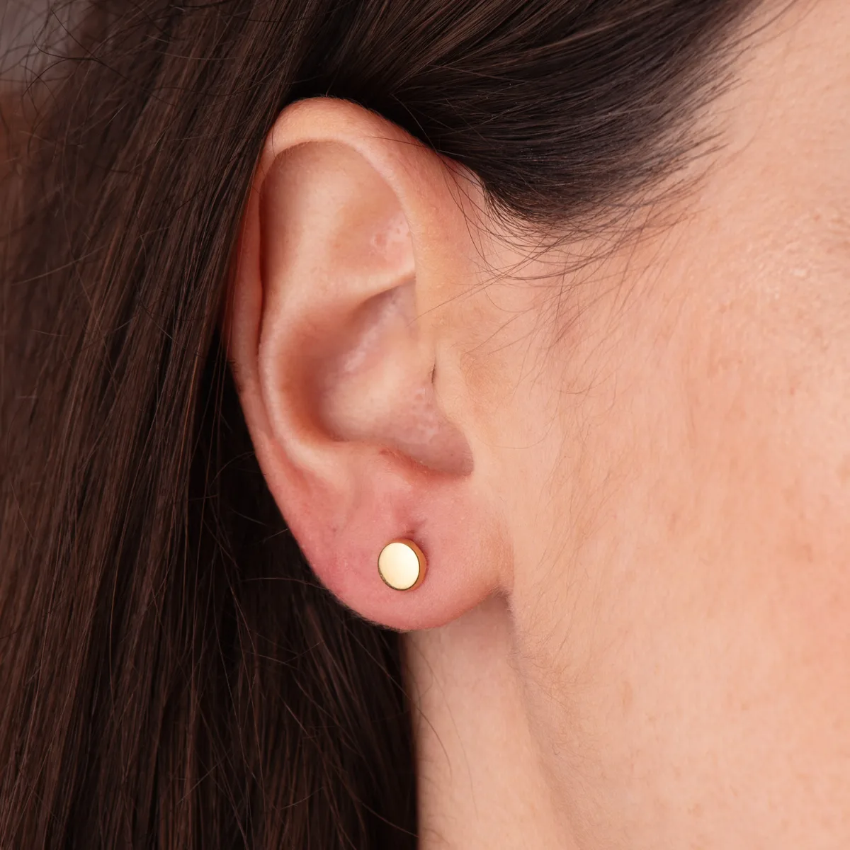 18K PENDIENTES ORO AMARILLO REDONDOS BRILLO 4,5 MM. CIERRE TUERCA — vista 2