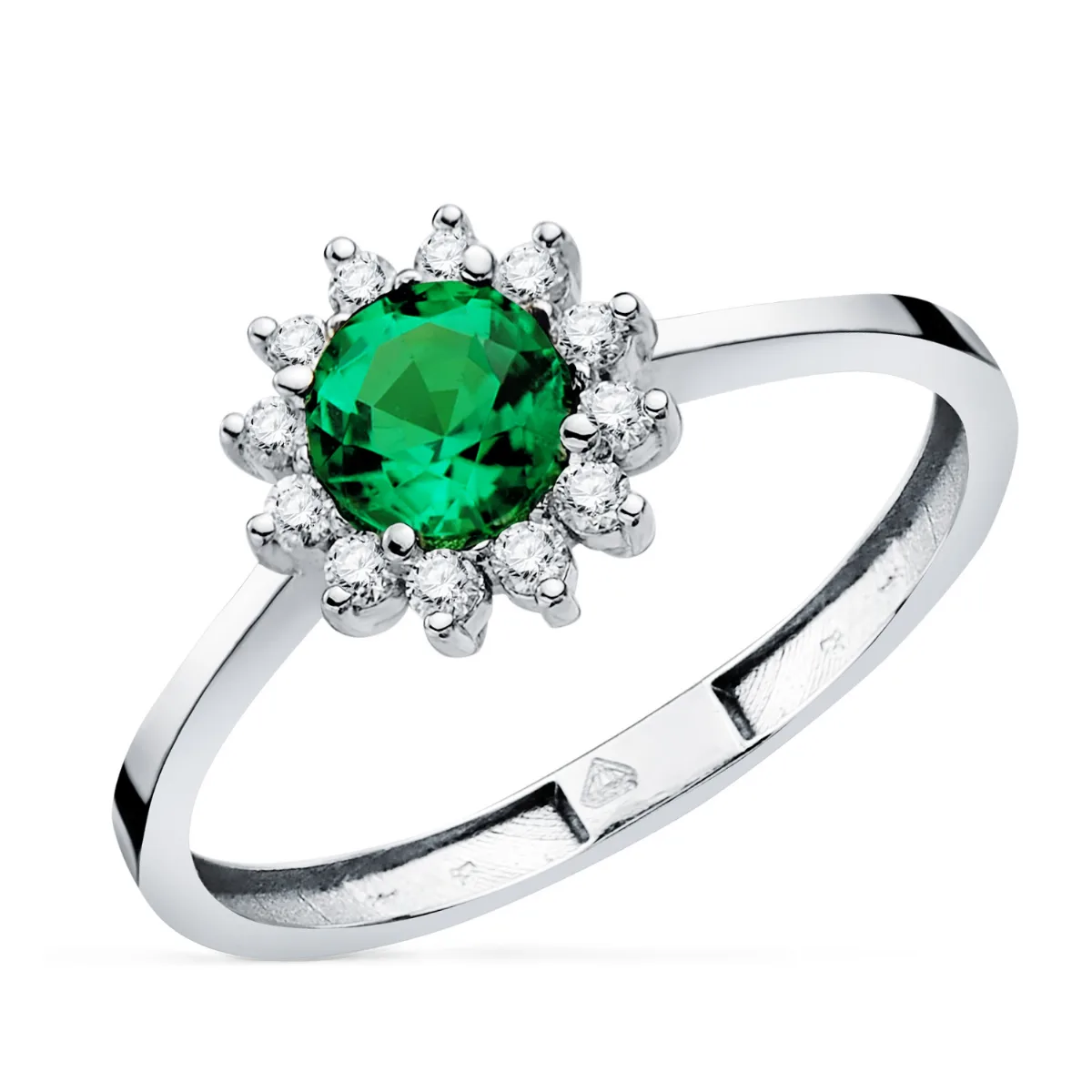 18K SORTIJA ORO BLANCO ESMERALDA RECRISTALIZADA 5 MM 0,48 QT Y DIAMANTES 0,17QT. G - VS2