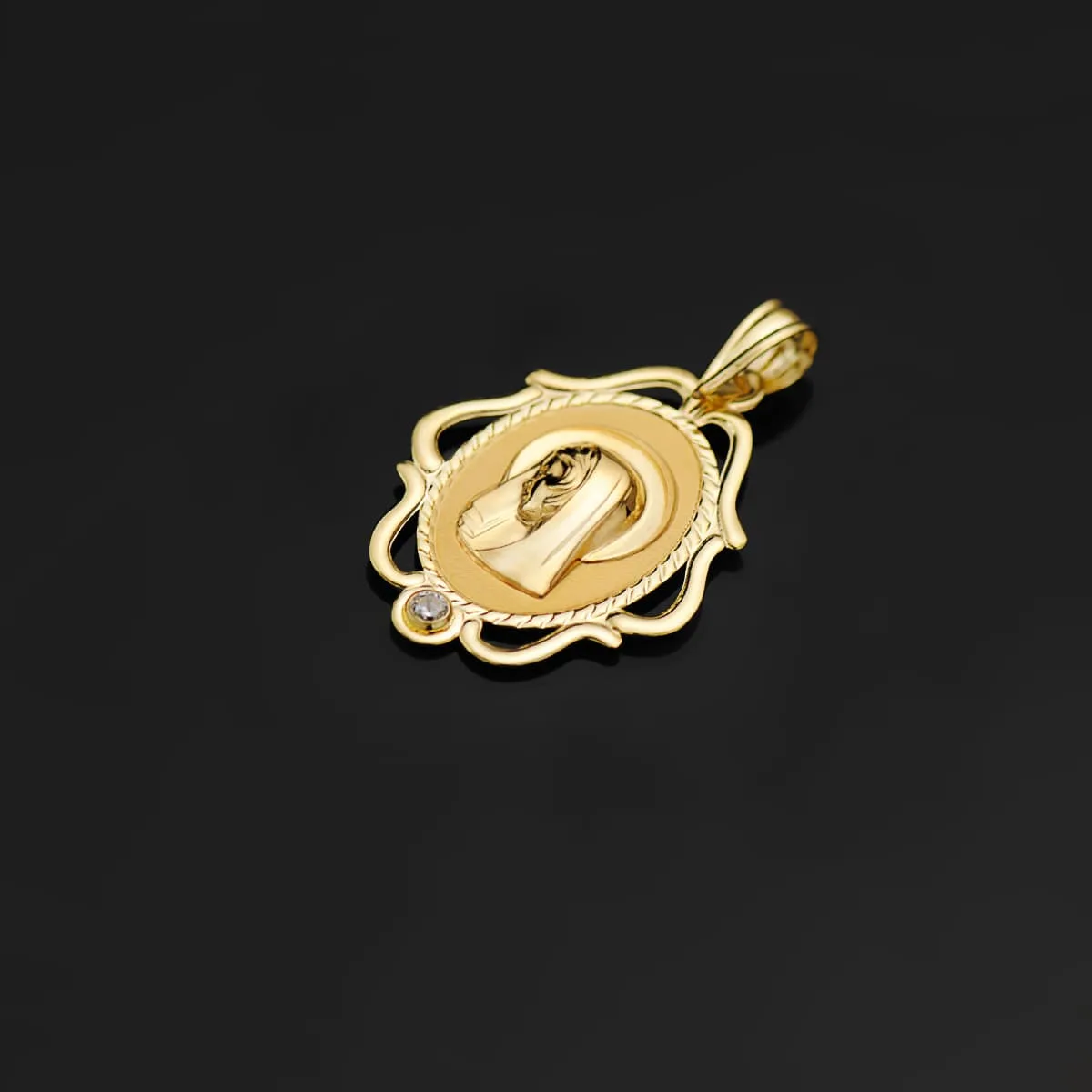 18K MEDALLA ORO AMARILLO VIRGEN NIÑA CERCO CALADO BRILLO CON CIRCONITA 24X17 MM — vista 2