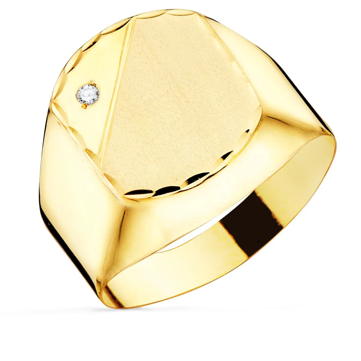 18K SELLO ORO AMARILLO CABALLERO HUECO EN BRILLO CON CIRCONITA CABEZA 13X11 MM