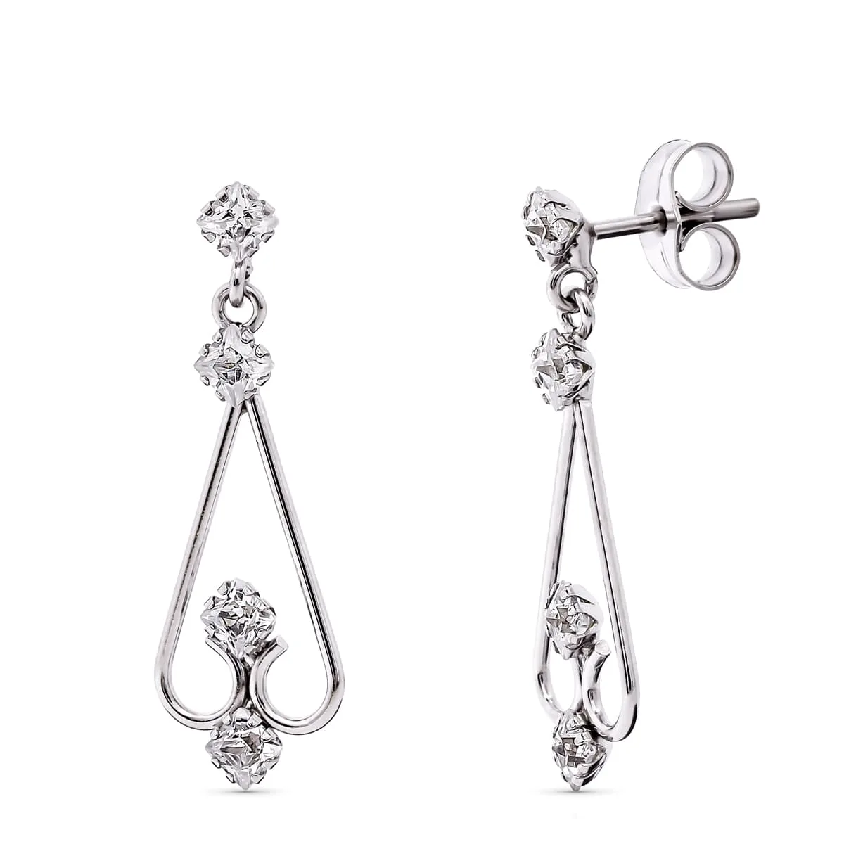 18K PENDIENTES ORO BLANCO CIRCONITA 25X8 MM CIERRE PRESION