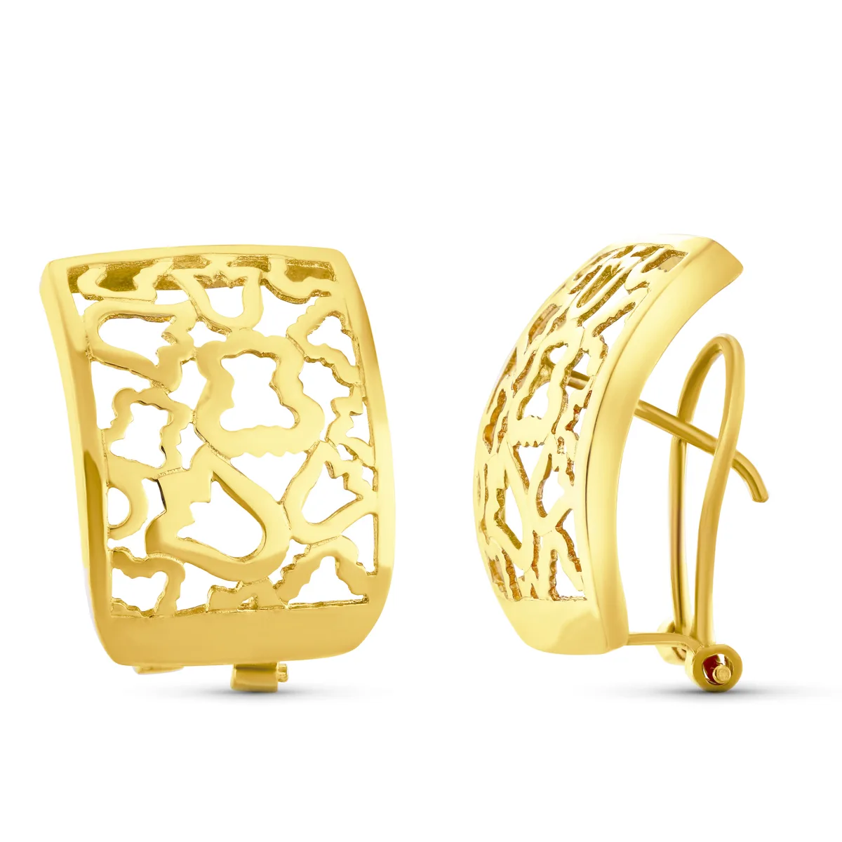 18K PENDIENTES ORO AMARILLO CALADOS OMEGA 20X15 MM CIERRE OMEGA