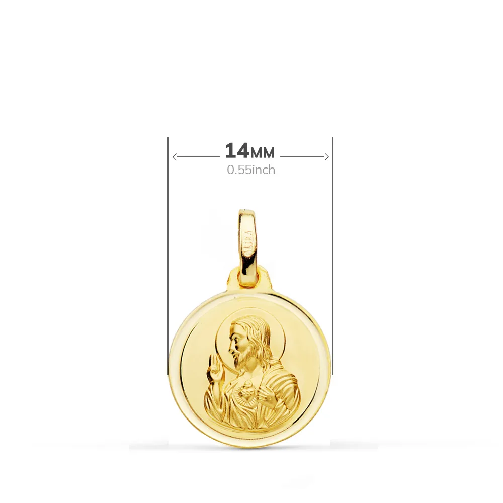 18K ESCAPULARIO ORO AMARILLO BISEL ORO AMARILLO VIRGEN DEL CARMEN CORAZON DE JESUS 14 MM — vista 3