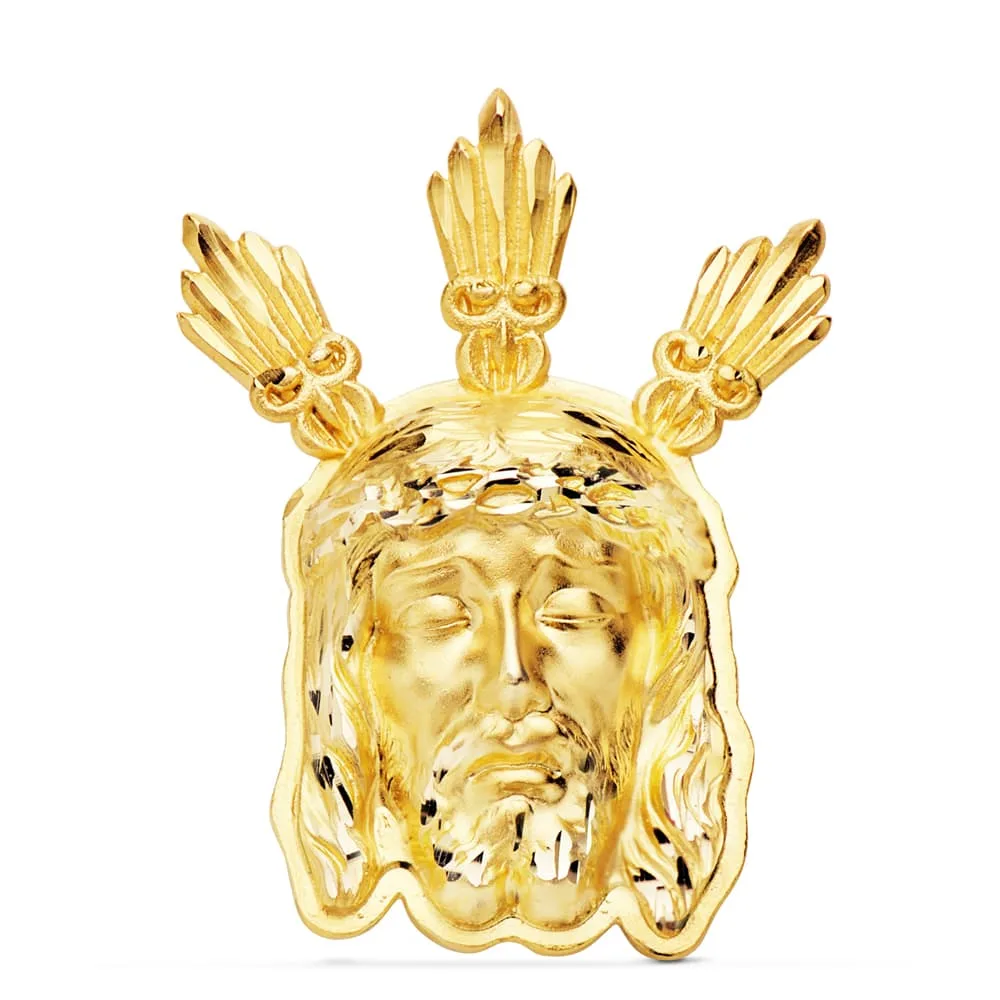 18K COLGANTE COLGANTE ORO AMARILLO CABEZA DE CRISTO  POTENCIAS 39X28 MM