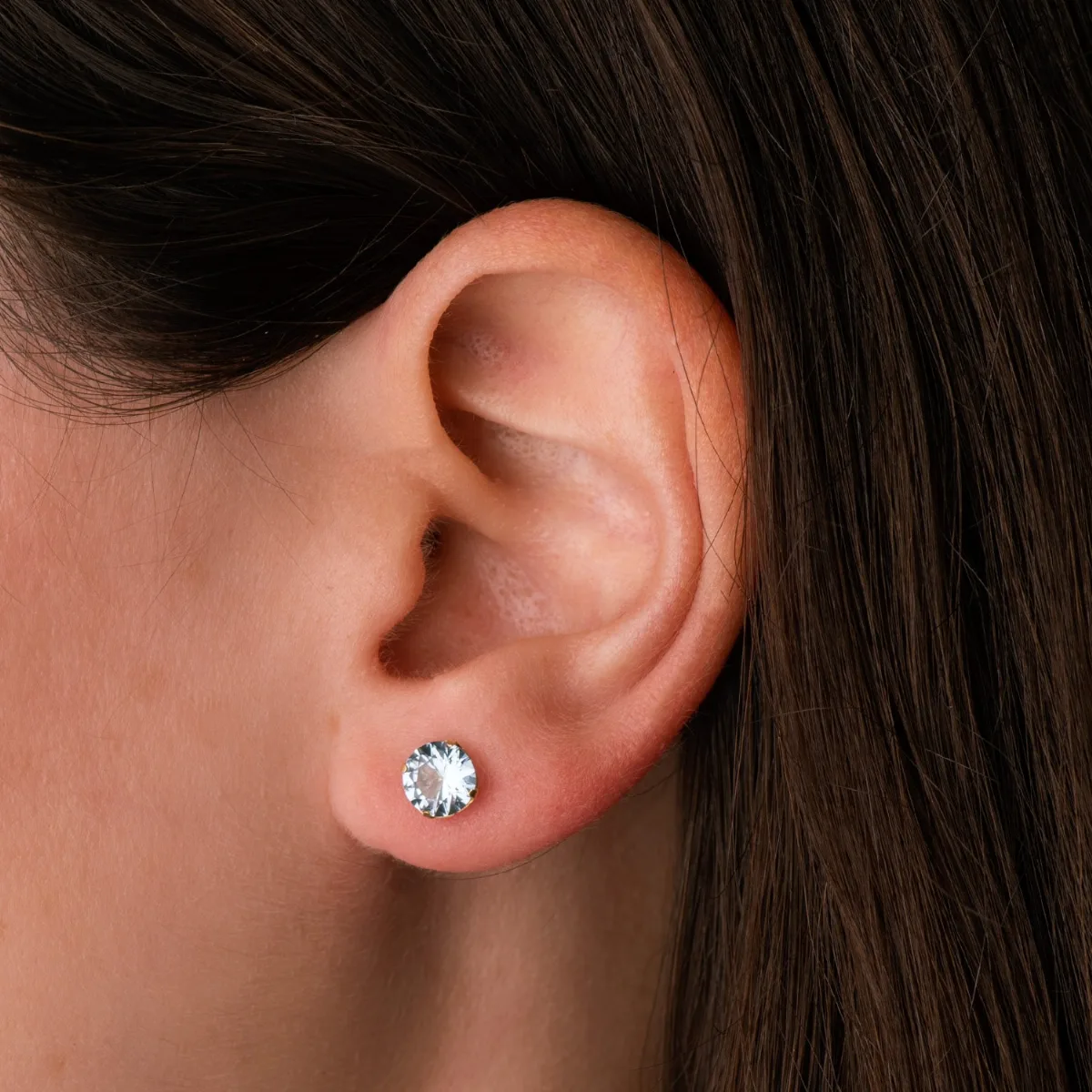 18K PENDIENTES ORO AMARILLO REDONDOS PIEDRA AZUL 6 MM. CIERRE PRESION — vista 3