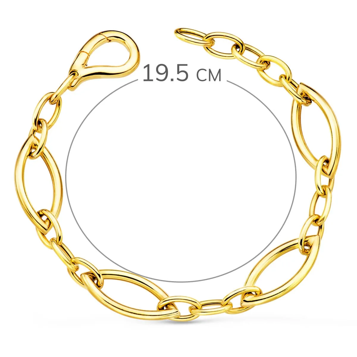 18K PULSERA ORO AMARILLO ESLABONES OVALES BRILLO ANCHO 10 MM LARGO 19.5 CM — vista 2