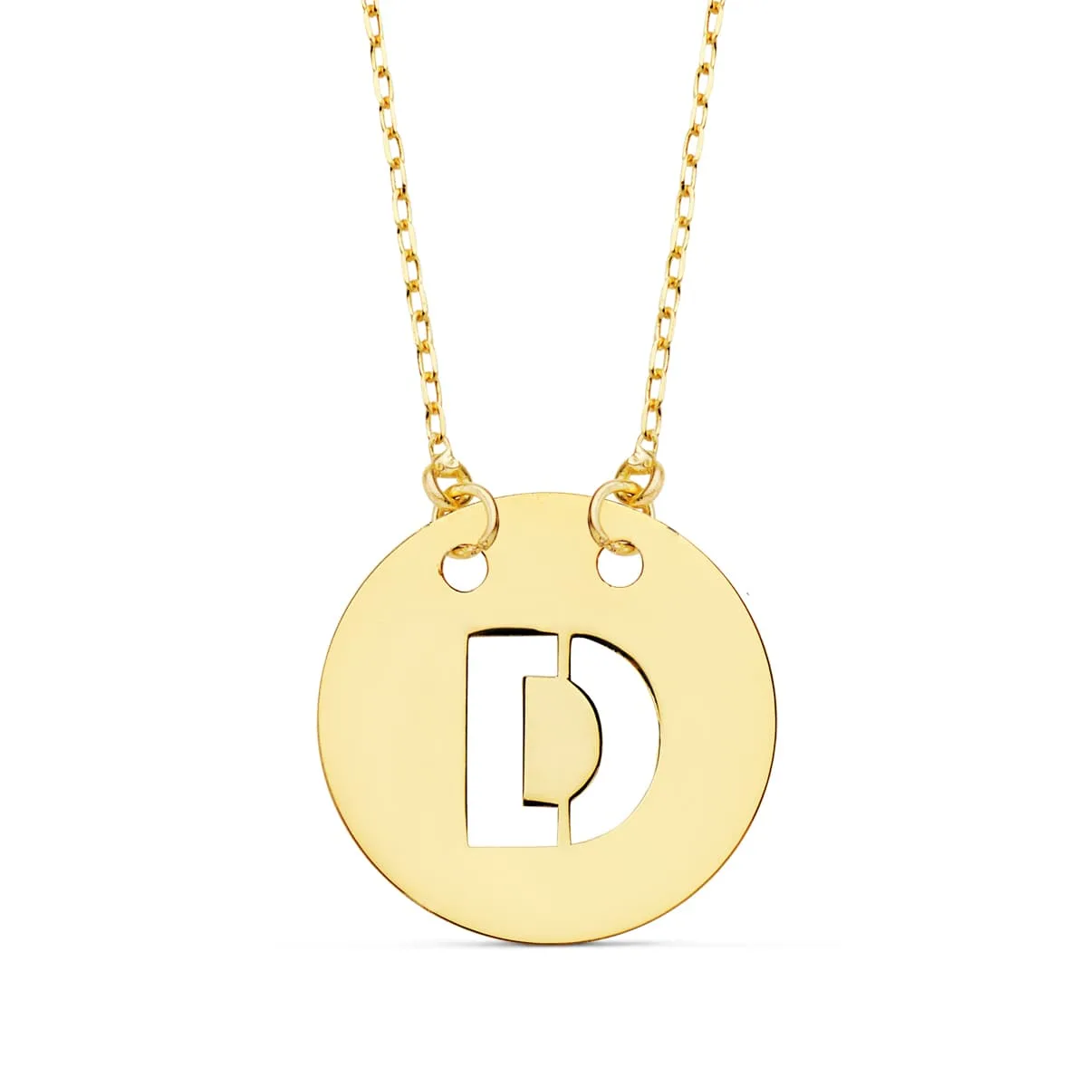 18K COLGANTE ORO AMARILLO LETRA " D " 15 MM CADENA FORZADA 42CM