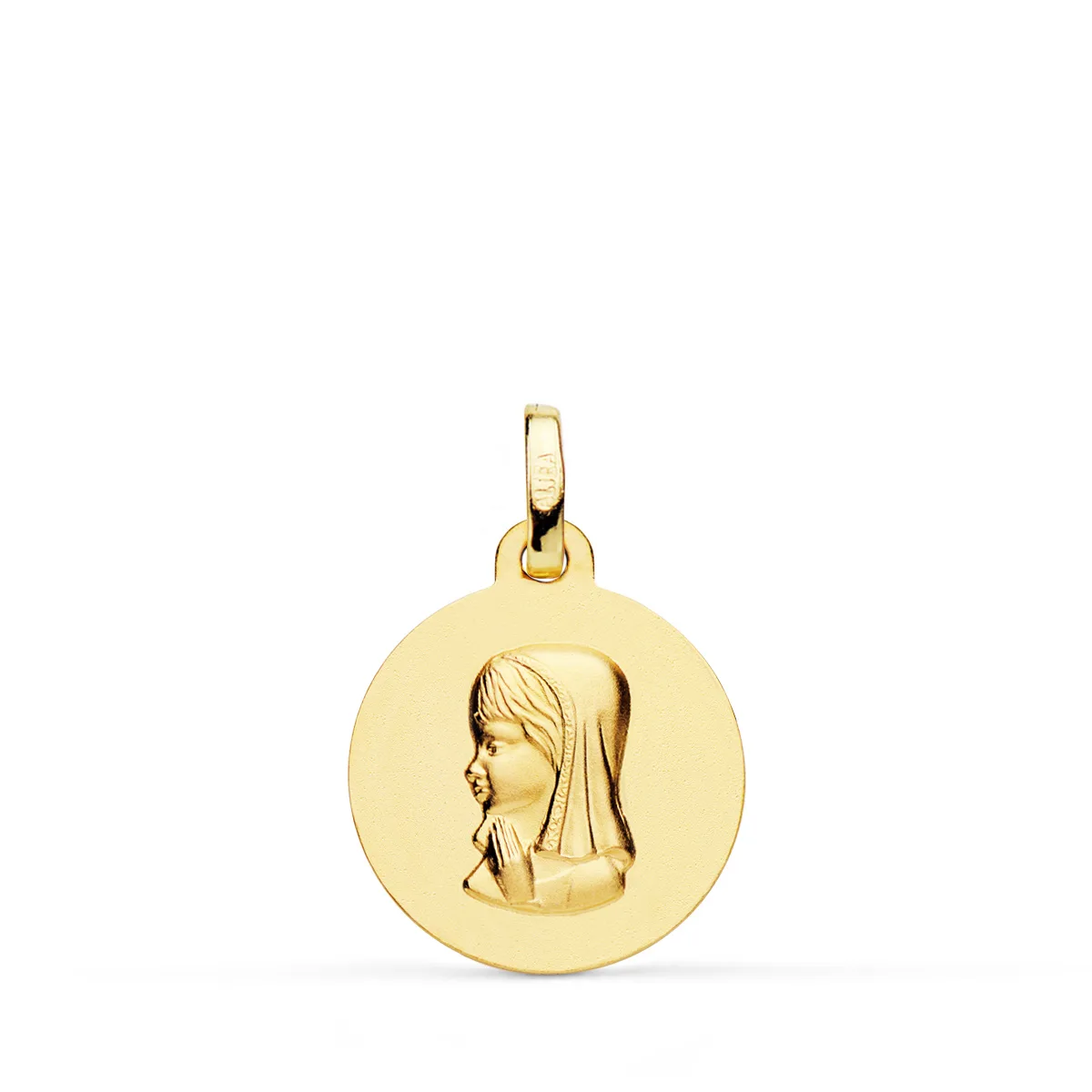 18K MEDALLA ORO AMARILLO VIRGEN NIÑA LISA 16 MM
