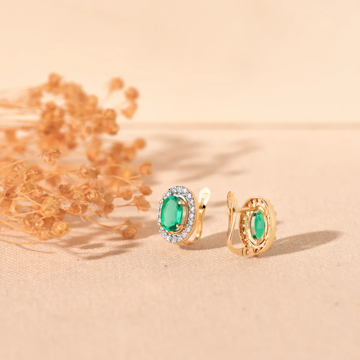 9K PENDIENTES CIRCONITAS Y ESMERALDA  6X4 MM — vista 2