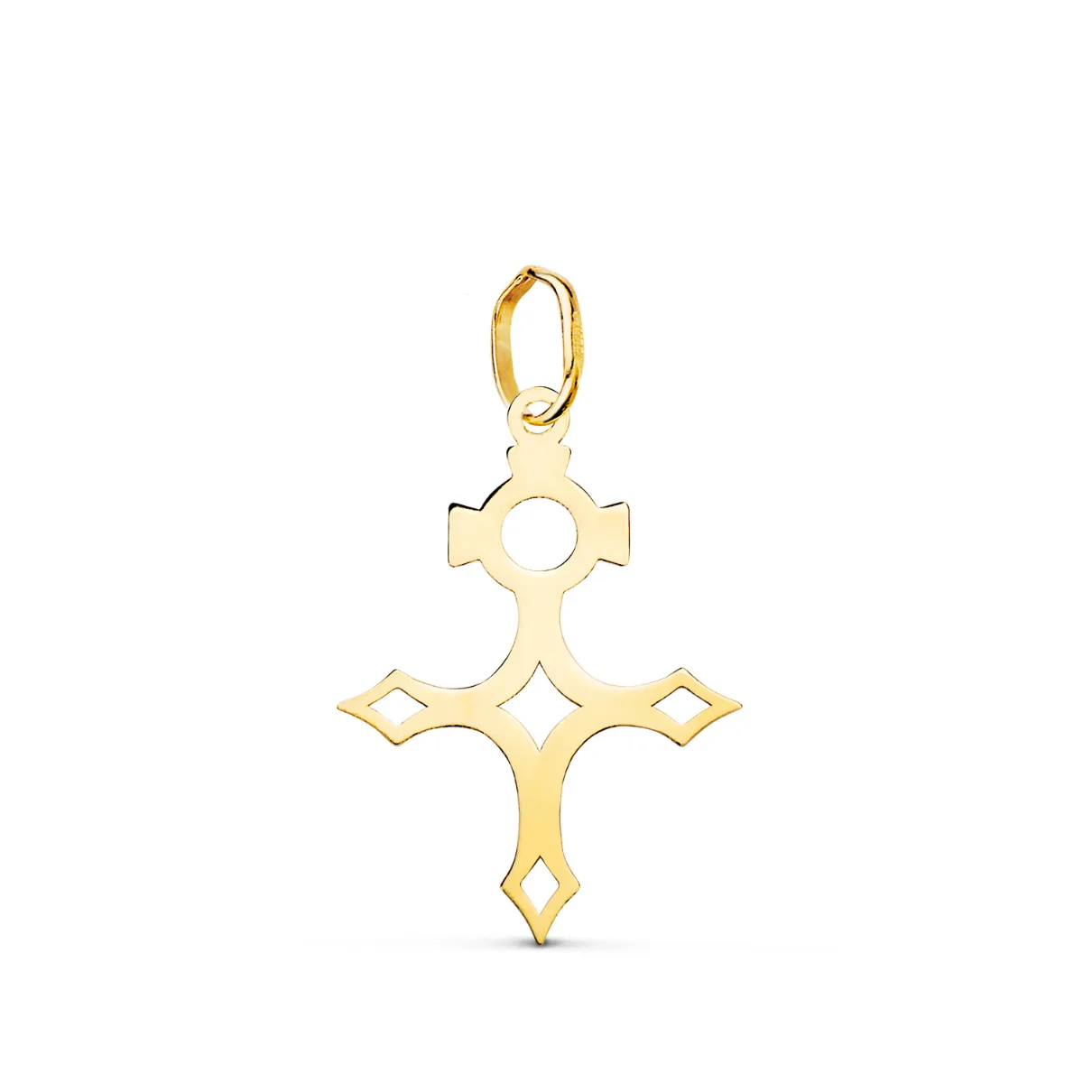 18K COLGANTE ORO AMARILLO CRUZ DEL SUR SILUETA EN BRILLO. 22 X 15 MM