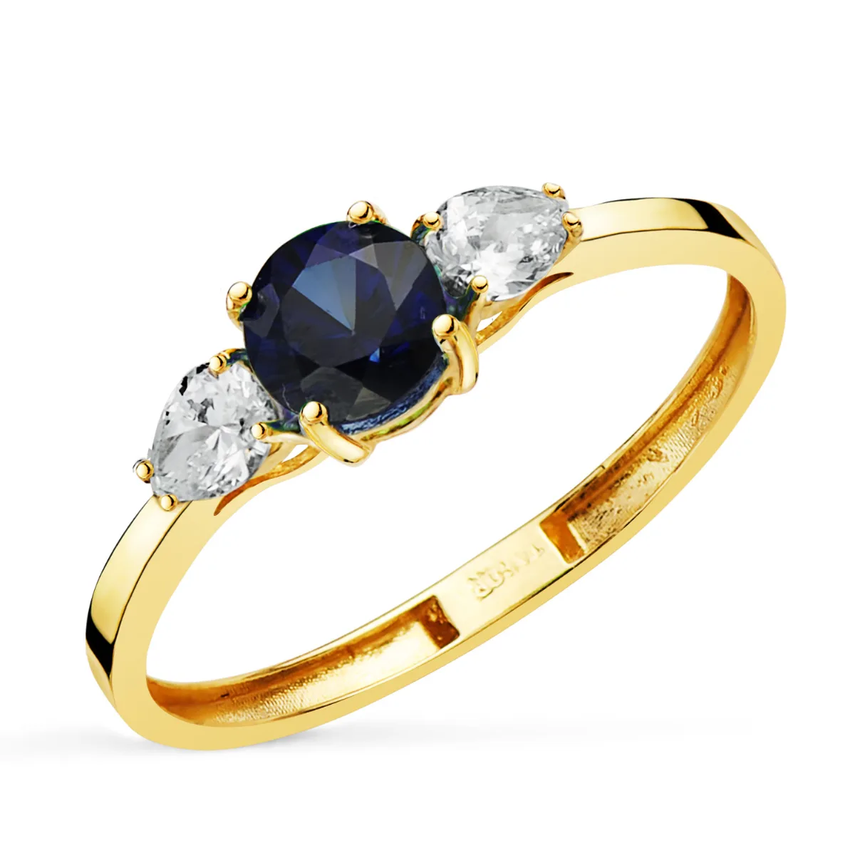 18K SORTIJA ORO AMARILLO ZAFIRO 5 MM 0,63 QT Y DIAMANTES LABORATORIO TALLA PERA 0,29QT. VS2 - E