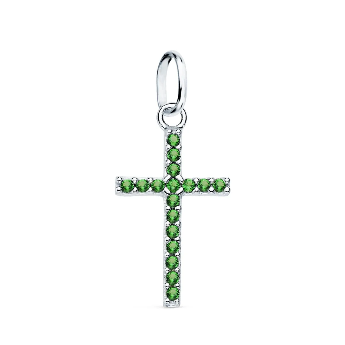 18K CRUZ ORO BLANCO CON CIRCONITA VERDES. 16X10 MM
