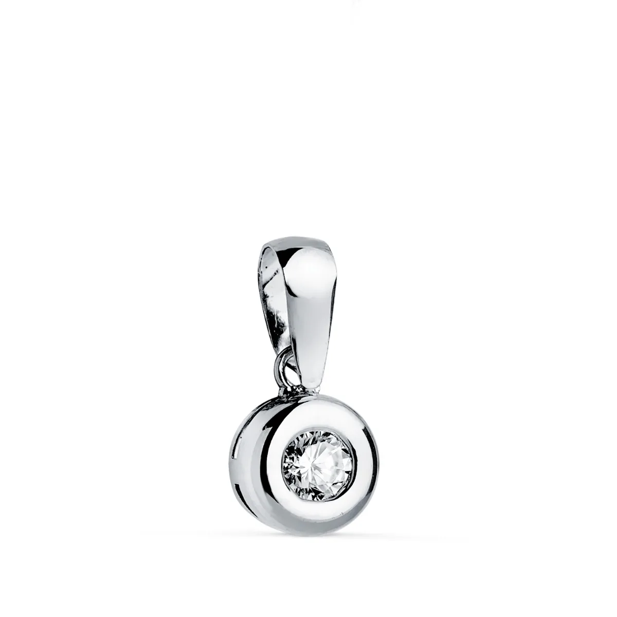 18K COLGANTE ORO BLANCO CHATON 7MM DIAMANTE LABORATORIO TALLA BRILLANTE 3,40 MM 0,150 QTS. G-VS2.