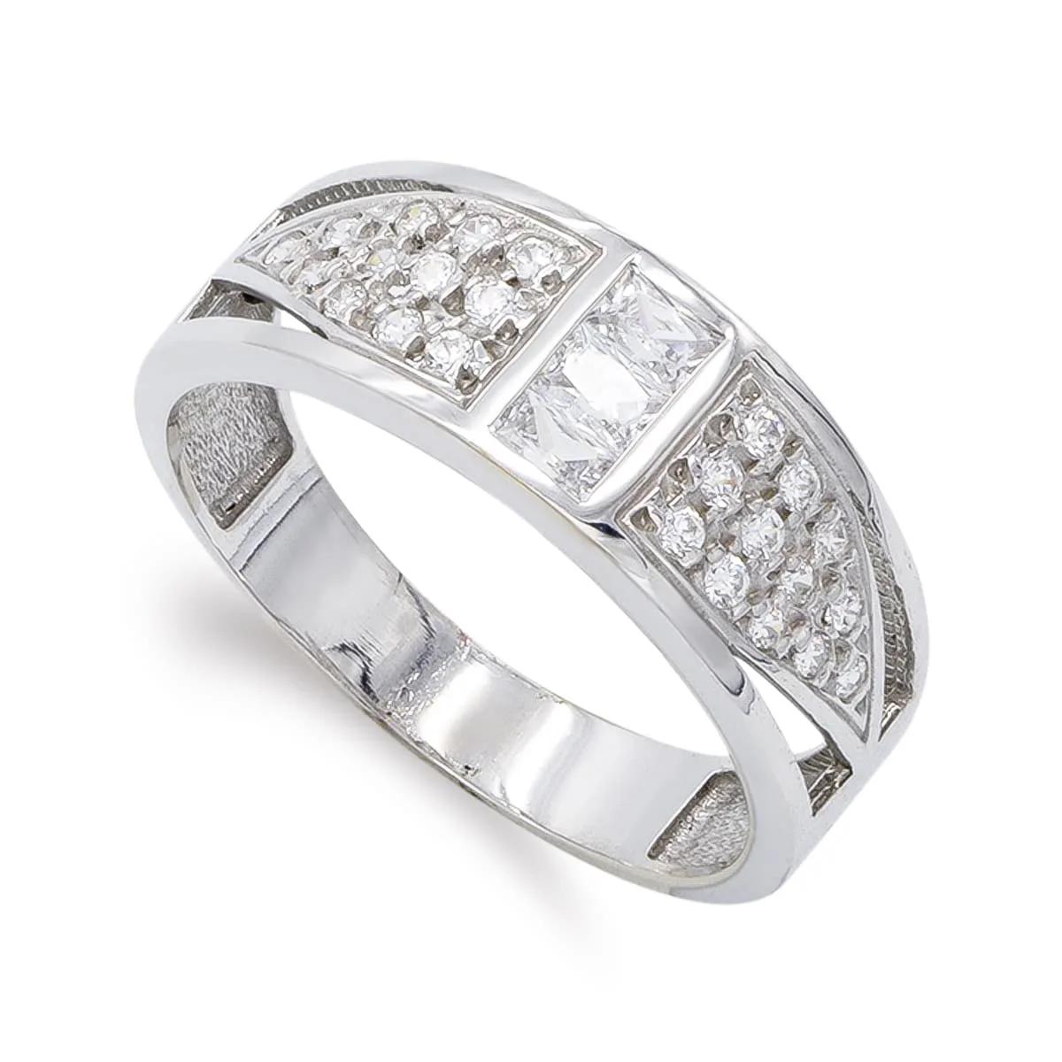 18K SORTIJA ORO BLANCO CON CIRCONITAS. ANCHO: 7 MM
