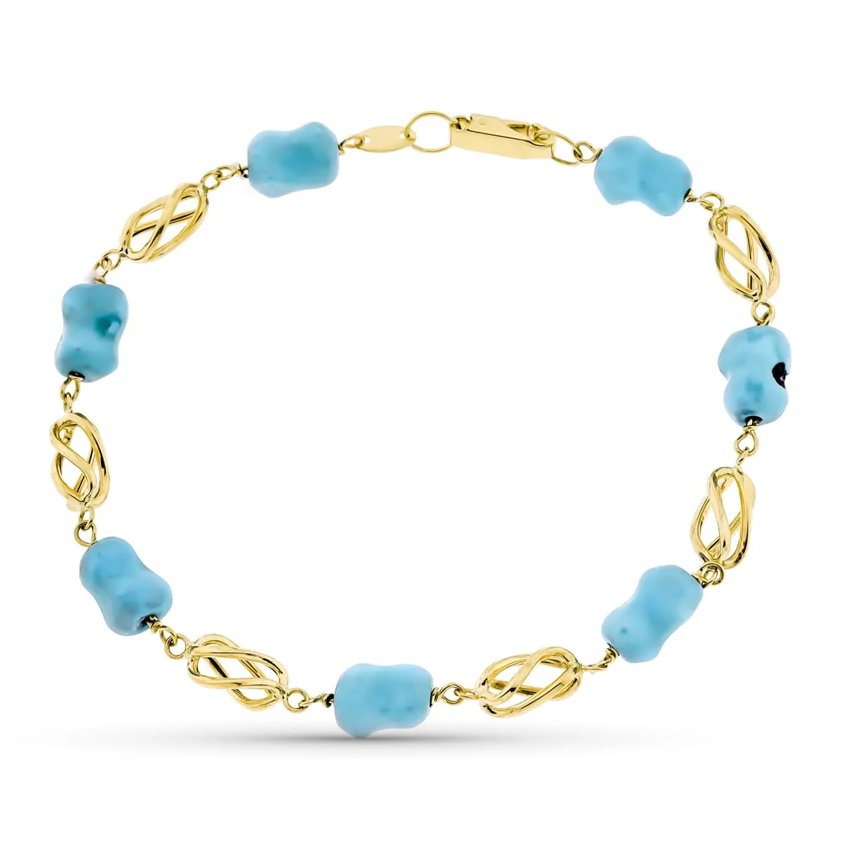 18K PULSERA ORO AMARILLO JAULA Y TURQUESA 19CM