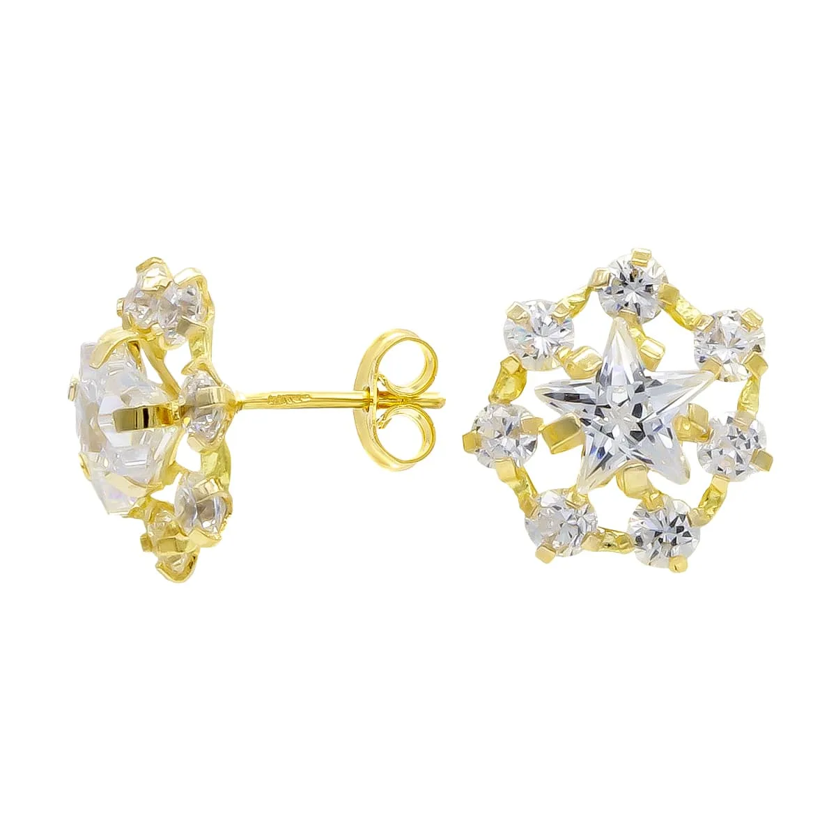 18K PENDIENTES ORO AMARILLO ESTRELLA Y CIRCONITA CIERRE PRESION