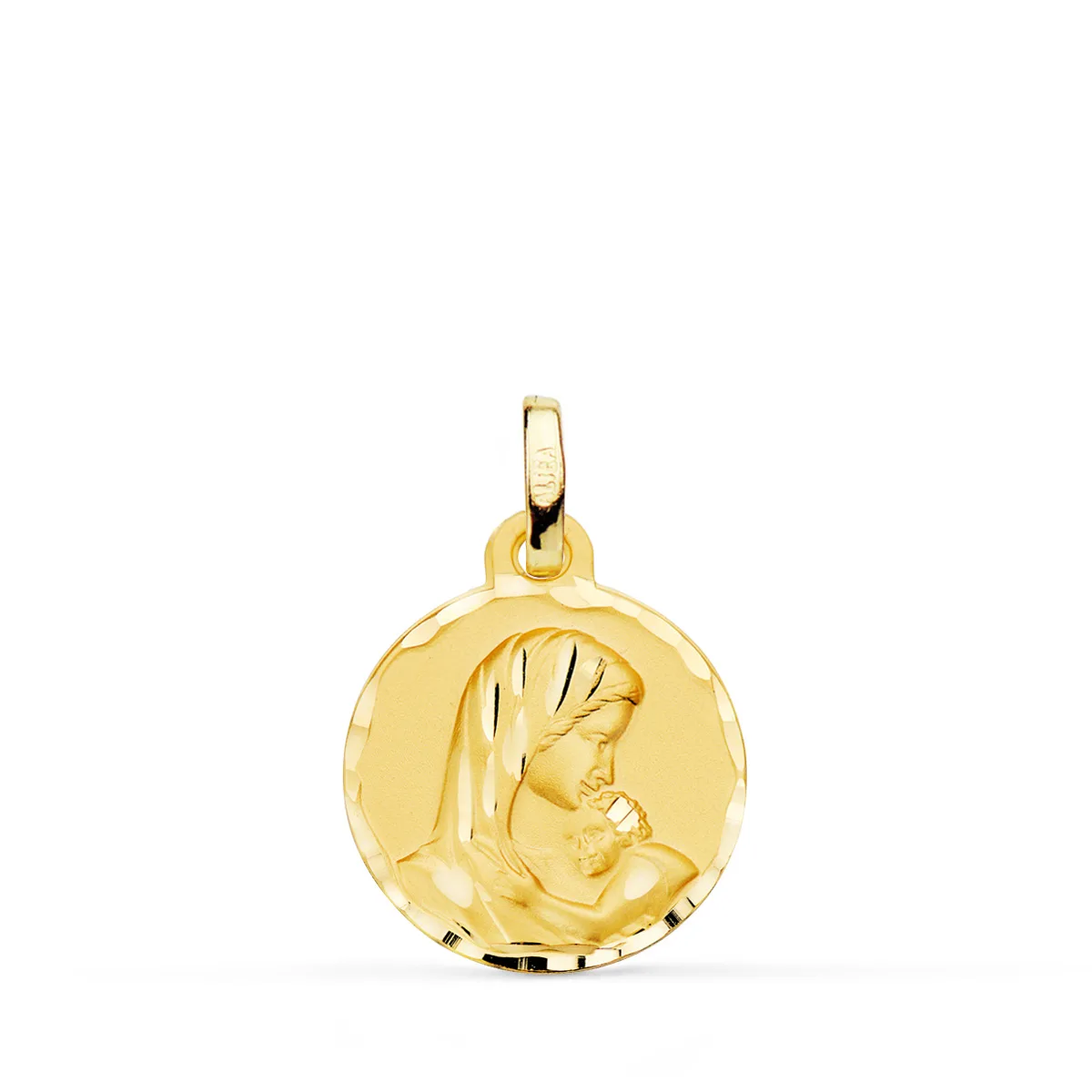 18K MEDALLA ORO AMARILLO MADRE AMOR MATERNAL TALLADA 16 MM