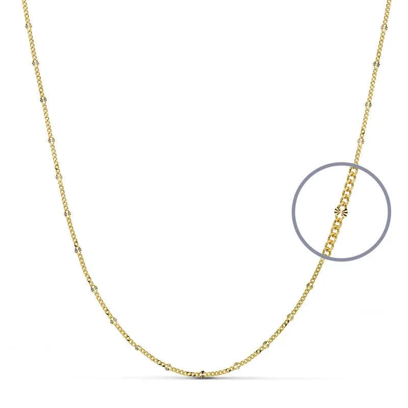18K CADENA ORO AMARILLO MACIZA DIAMANTADA 50CM 1.5 MM