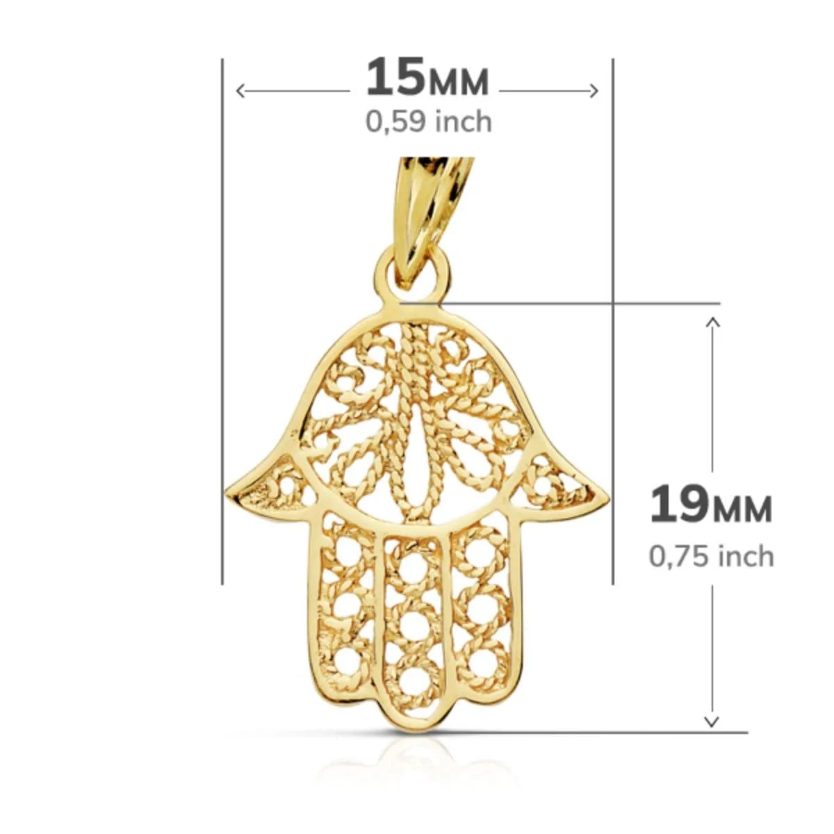 18K COLGANTE AMULETO ORO AMARILLO MANO DE FATIMA 19X15 MM — vista 2