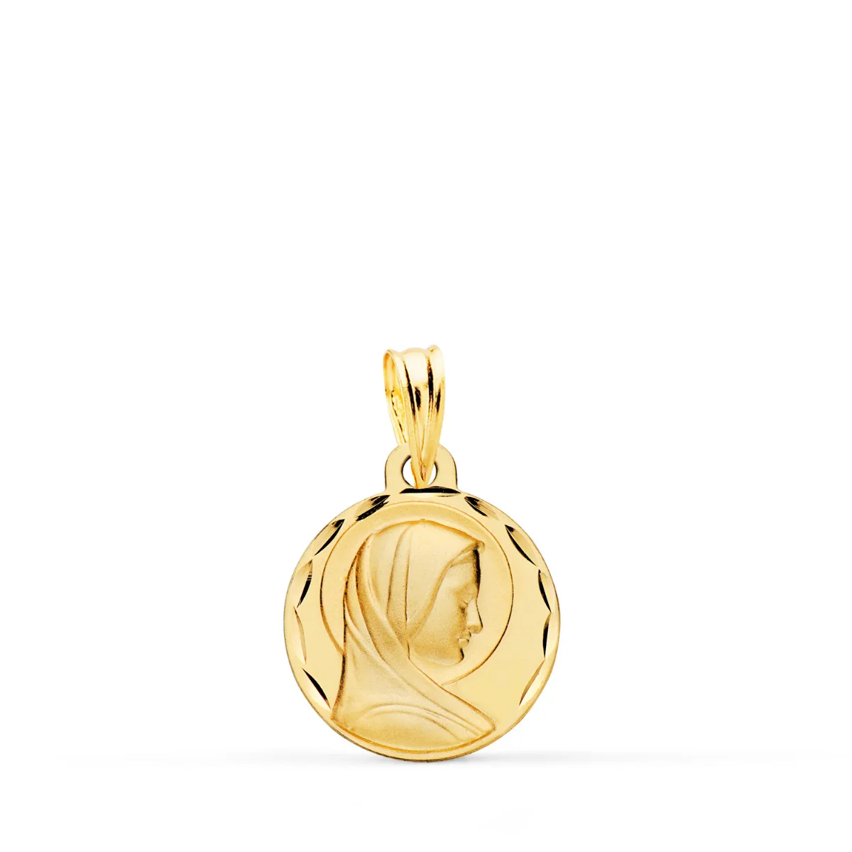 18K MEDALLA ORO AMARILLO VIRGEN MARIA FRANCESA TALLADA Y MATIZADA. MEDIDA: 14 MM
