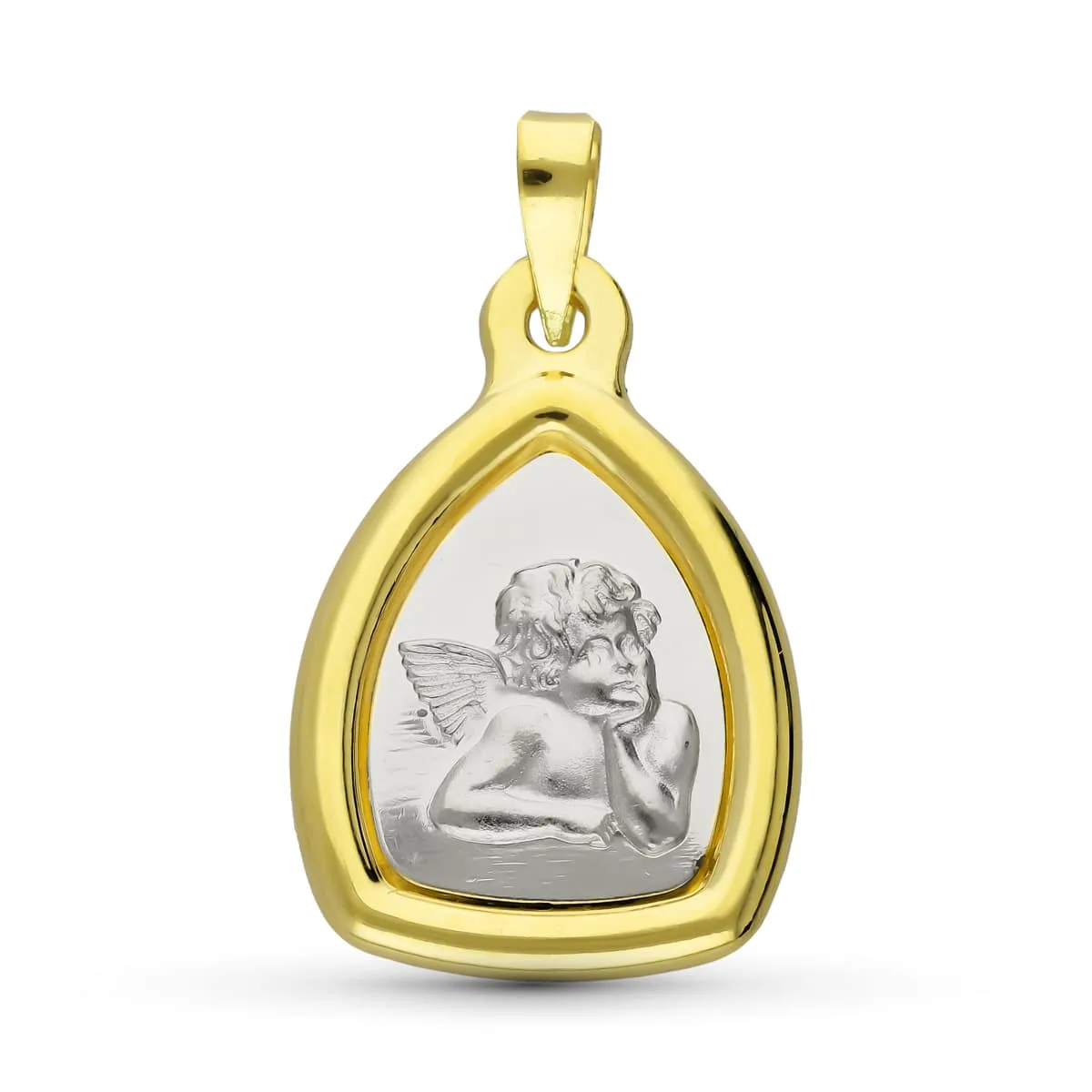 18K MEDALLA ORO AMARILLO ORO BICOLOR ANGEL BURLON. 24X16 MM