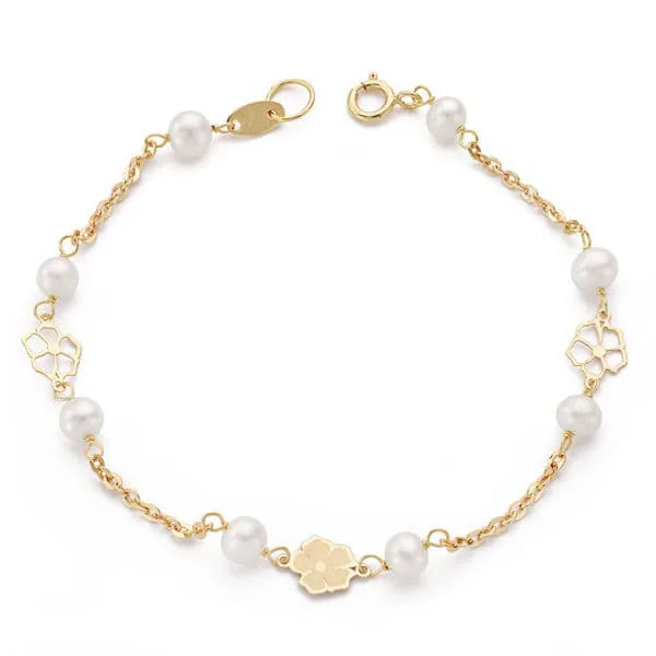 18K PULSERA ORO AMARILLO COMUNION PERLA CULTIVADA  4-4.5 MM 17CM