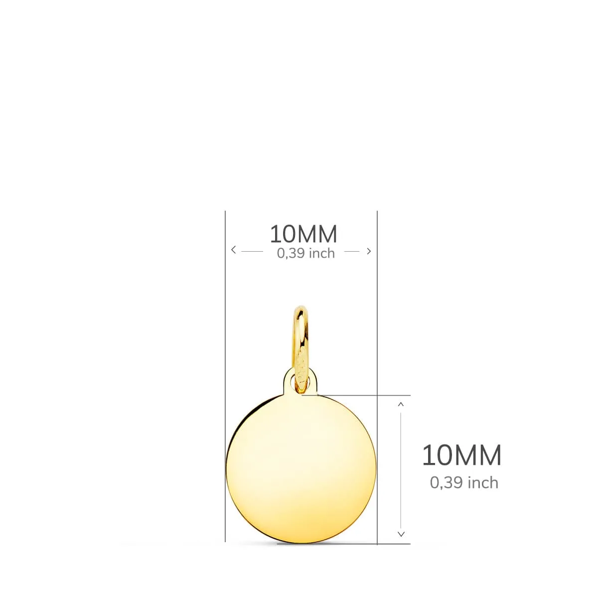 18K PLACA CHAPA DISCO ORO AMARILLO LISO EN BRILLO 10 MM — vista 2