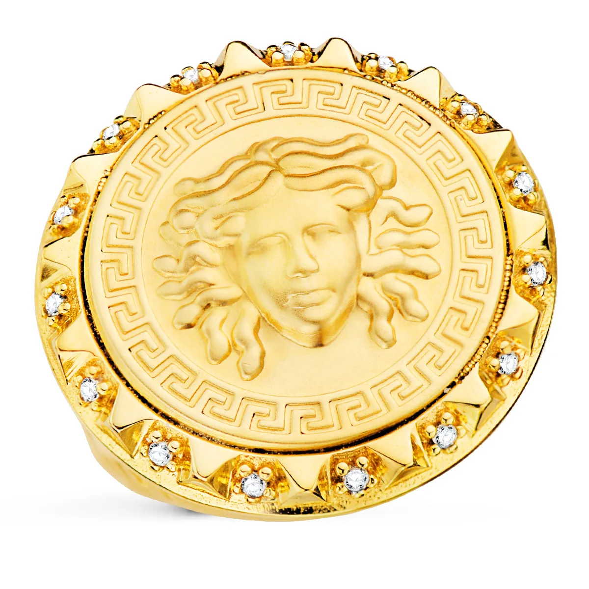 18K SELLO ORO AMARILLO MEDUSA VERSACE MATE 20 MM CON CIRCONITAS