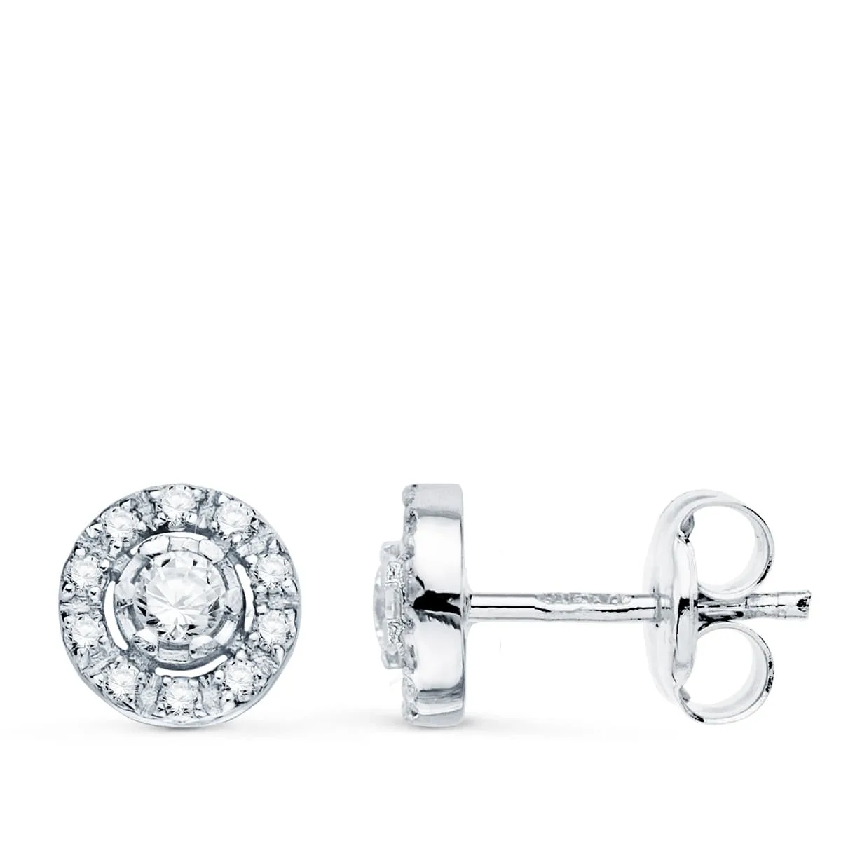 18K PENDIENTES ORO BLANCO REDONDO CON CIRCONITA 7 MM CIERRE PRESION