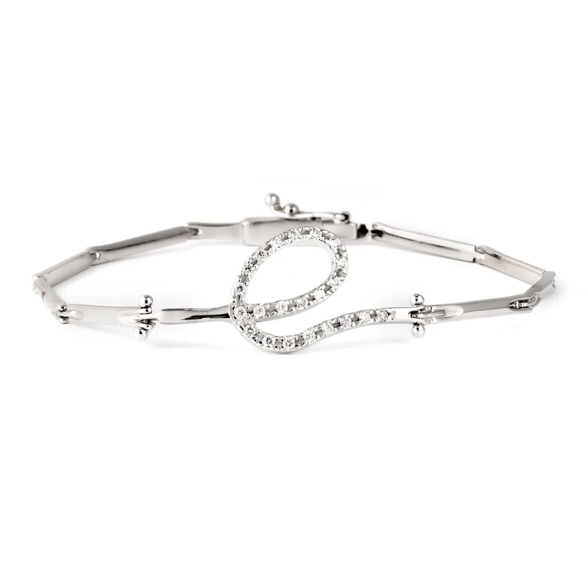 18K PULSERA ORO BLANCO ESLABONES CON CIRCONITAS