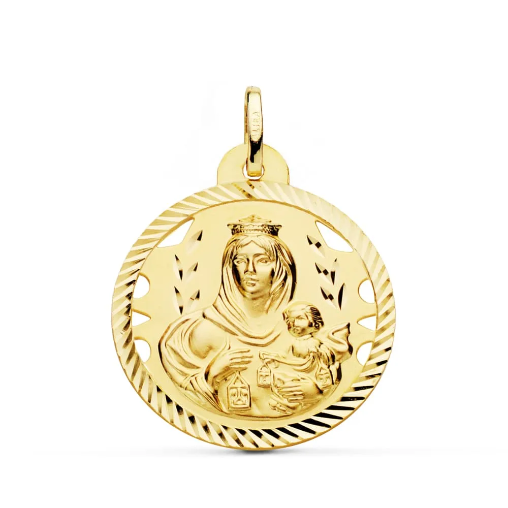 18K ESCAPULARIO ORO AMARILLO HELICE CALADO VIRGEN CARMEN Y CORAZON DE JESUS 26 MM — vista 3
