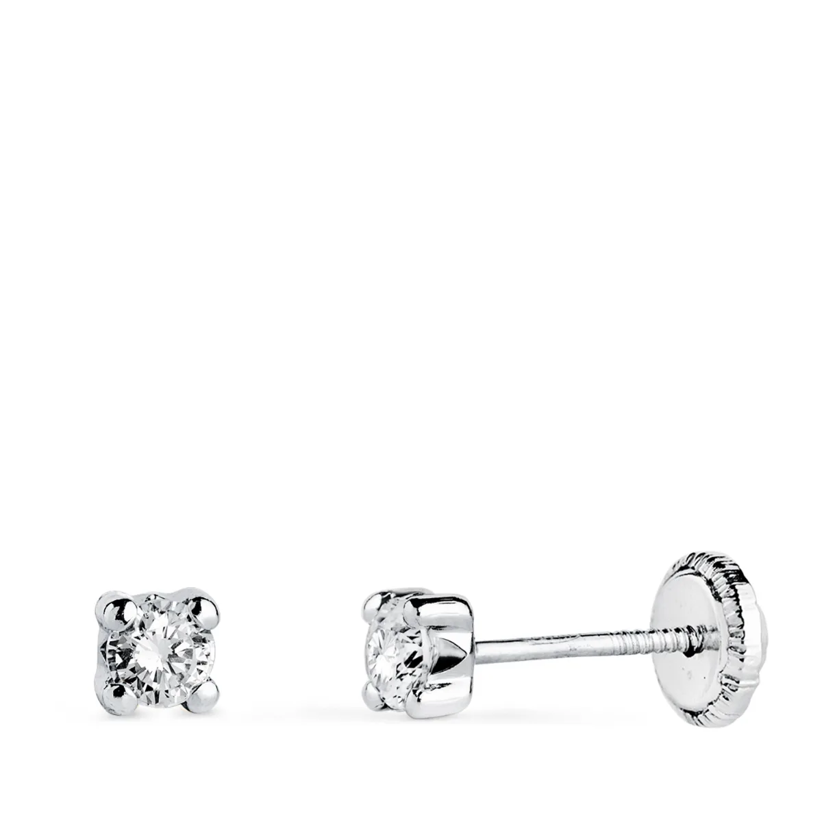 18K PENDIENTES ORO BLANCO CIRCONITA 3MM CON 4 GARRAS. ANCHO: 3,5 MM. CIERRE TUERCA