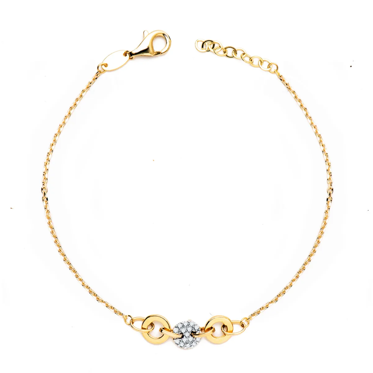 18K PULSERA ORO BICOLOR CADENITA FORZADA Y MOTIVO CON CIRCONITA ANCHO: 6 MM. LARGO: 19CM