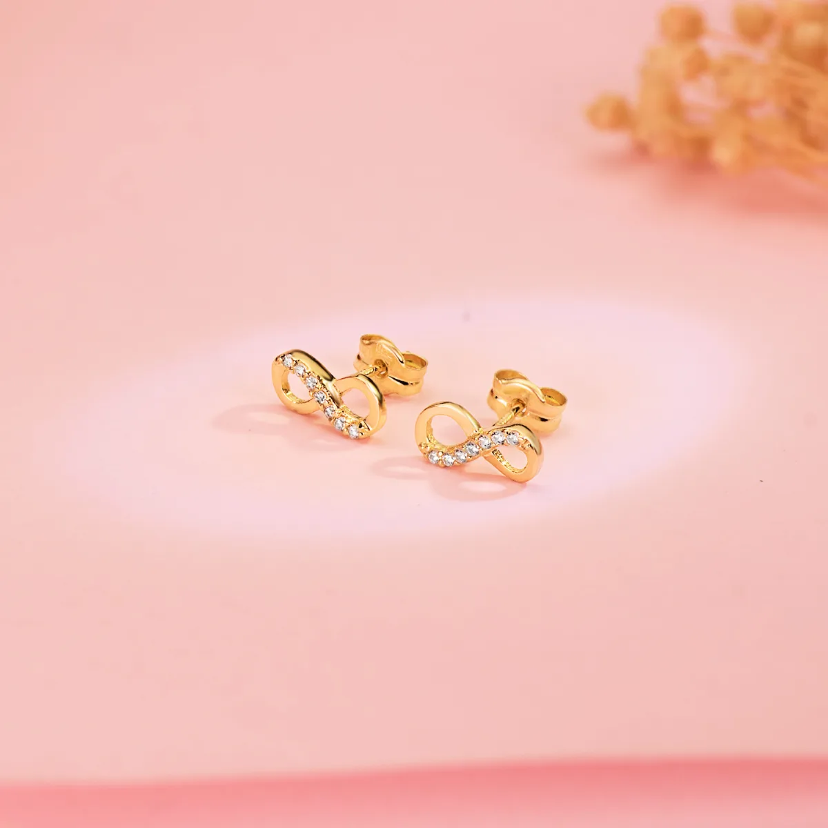 18K PENDIENTES ORO AMARILLO INFINITO CON CIRCONITAS. 9,5 X 4 MM. CIERRE PRESION — vista 2