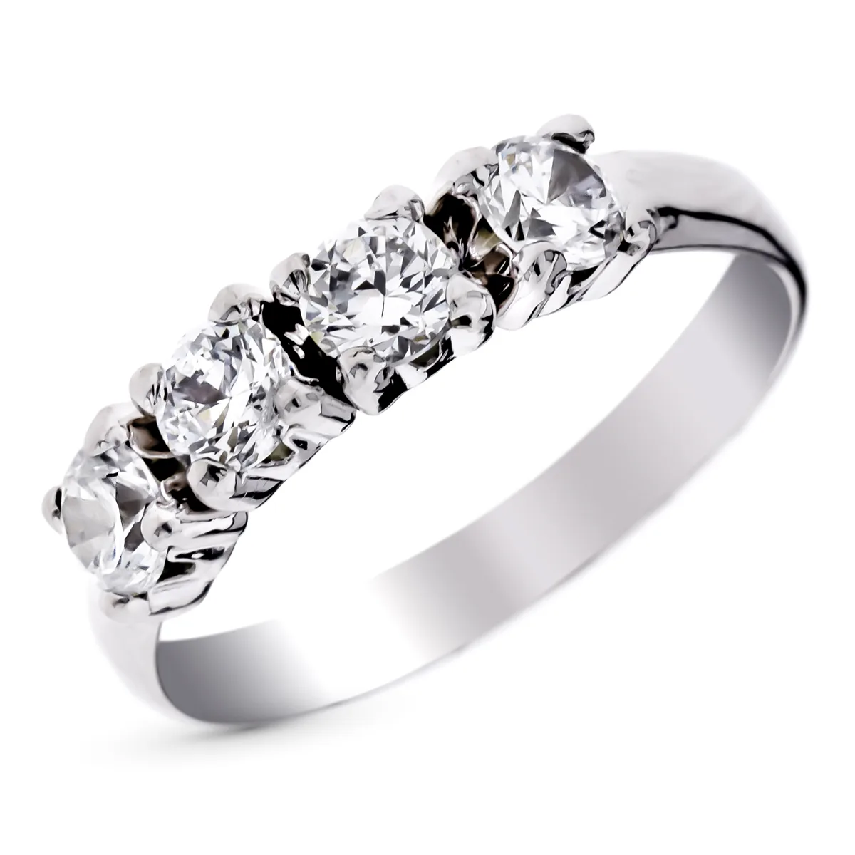 9k SORTIJA ORO BLANCO CON CIRCONITAS EN GARRAS. ANCHO: 4 MM