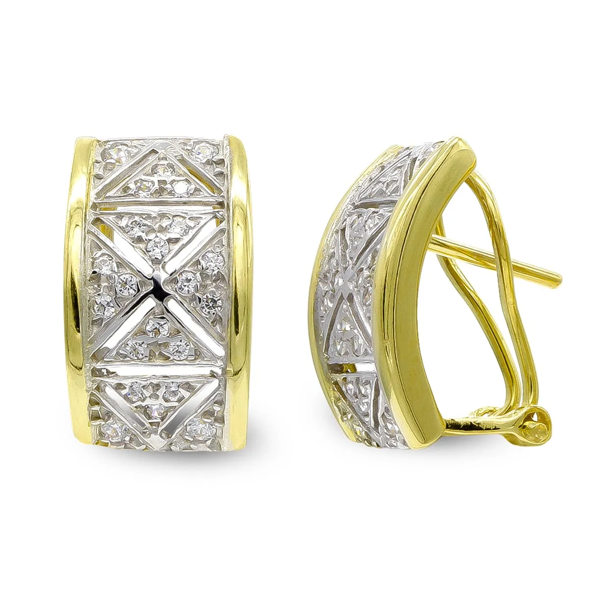 18K PENDIENTES ORO BICOLOR Y CIRCONITA CIERRE OMEGA