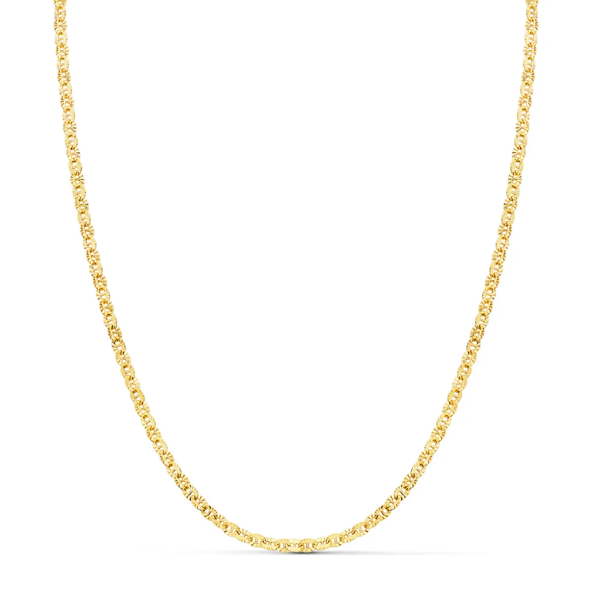 18K CADENA ORO AMARILLO FORZADA HUECA ESLABON TALLADO LARGO 40CM ANCHO 2 MM