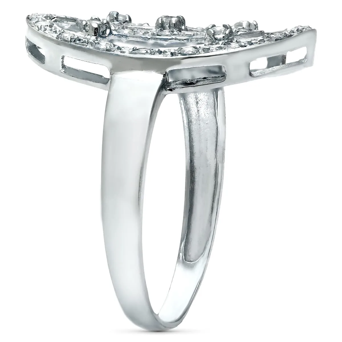 18K SORTIJA ORO BLANCO MOTIVO LANZADERA 21X14 MM CON CIRCONITAS. ANCHO: 21 MM — vista 2