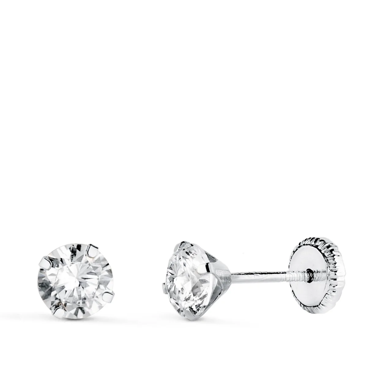 18K PENDIENTES ORO BLANCO 4 GARRAS CON CIRCONITA. ANCHO: 5 MM CIERRE TUERCA