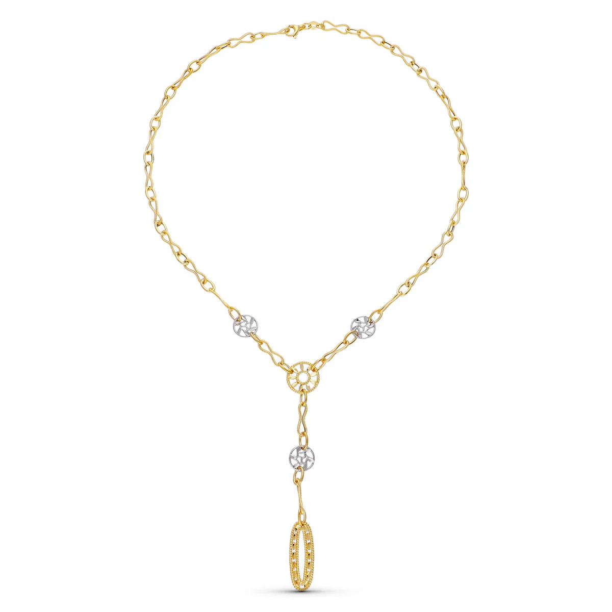 18K GARGANTILLA ORO BICOLOR MOTIVOS Y HOJAS BRILLO
